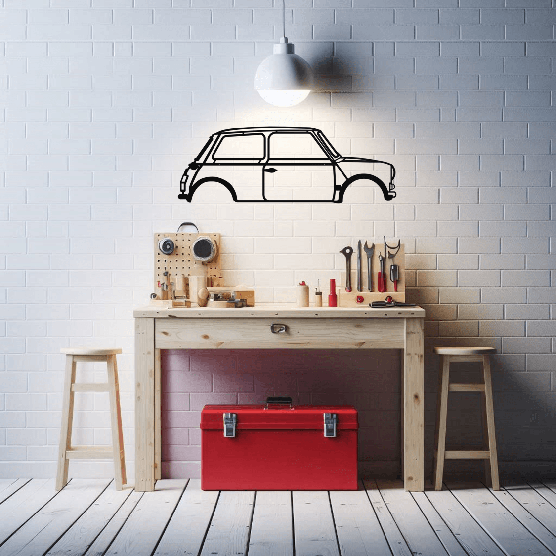 Classic Mini Metal Wall Art Garage Scene