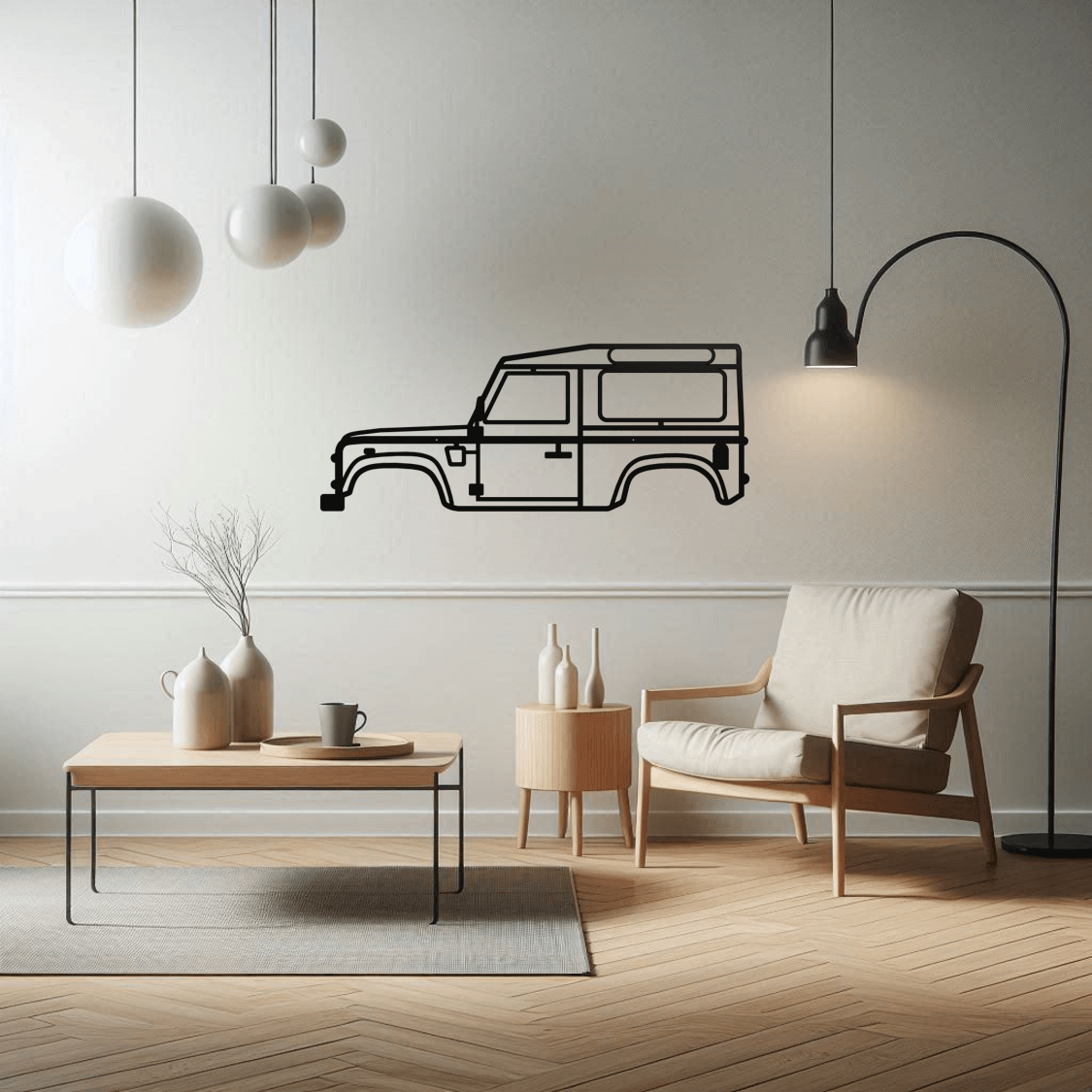 Land Rover Defender 90 Metal Wall Art Living Room Scene