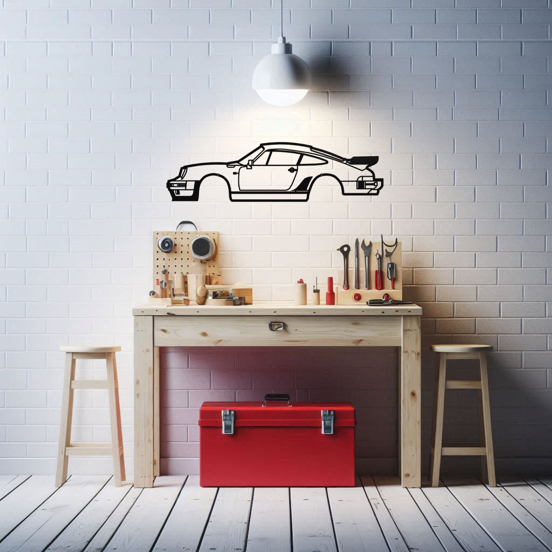 Porsche 911 930 Metal Wall Art Garage Room Scene