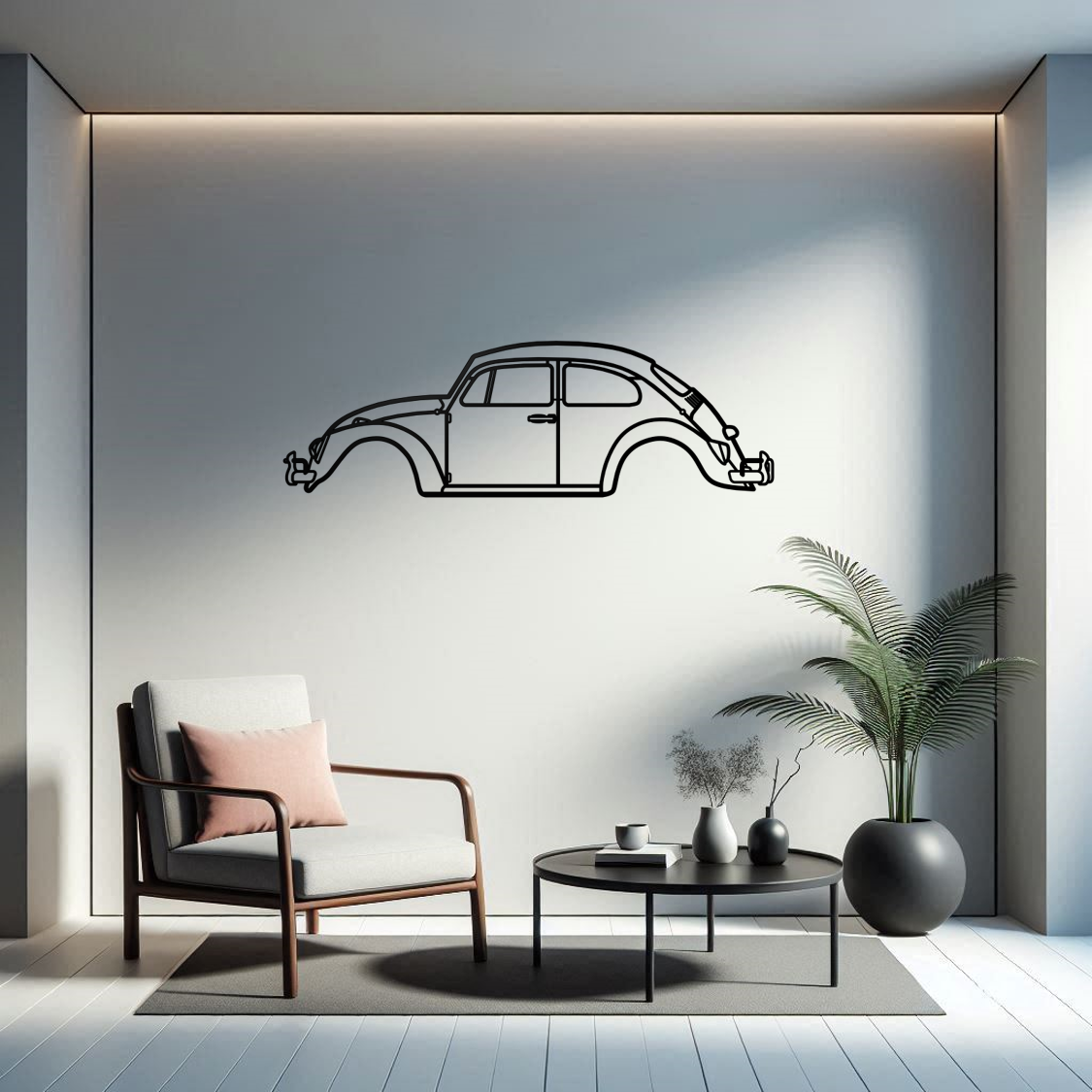 Classic Volkwagen Beetle Silhouette Metal Wall Art