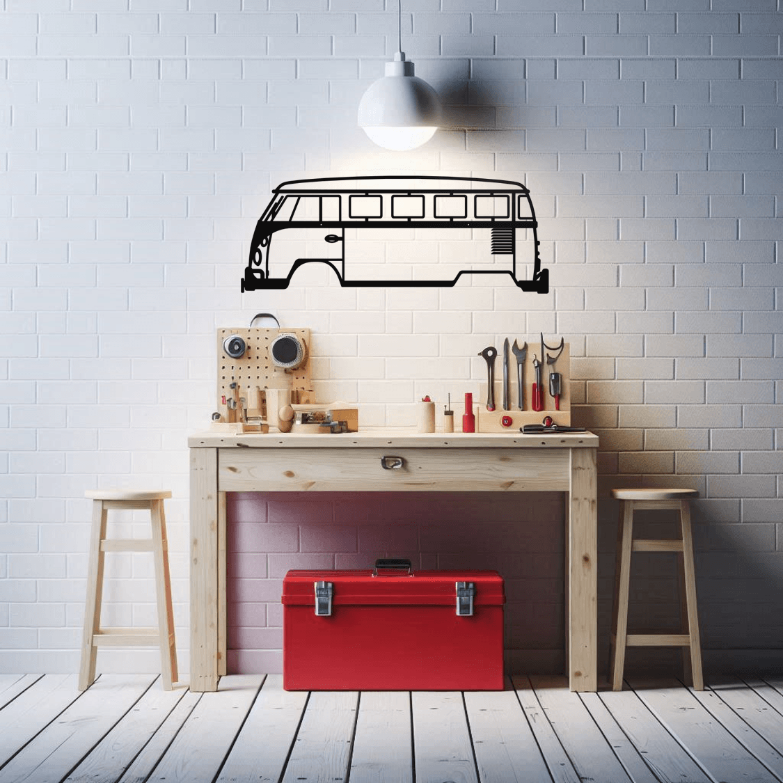 Volkswagen Transporter T2 Metal Wall Art Garage Room Scene